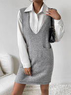 V-neck Sleeveless Sweater Dress Pockets (6)
