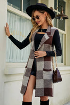 Plaid Open Front Sleeveless Cardigan Pockets (10)