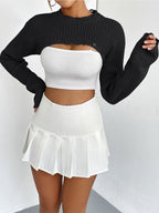 Distressed Long Sleeve Cropped Sweater (13)