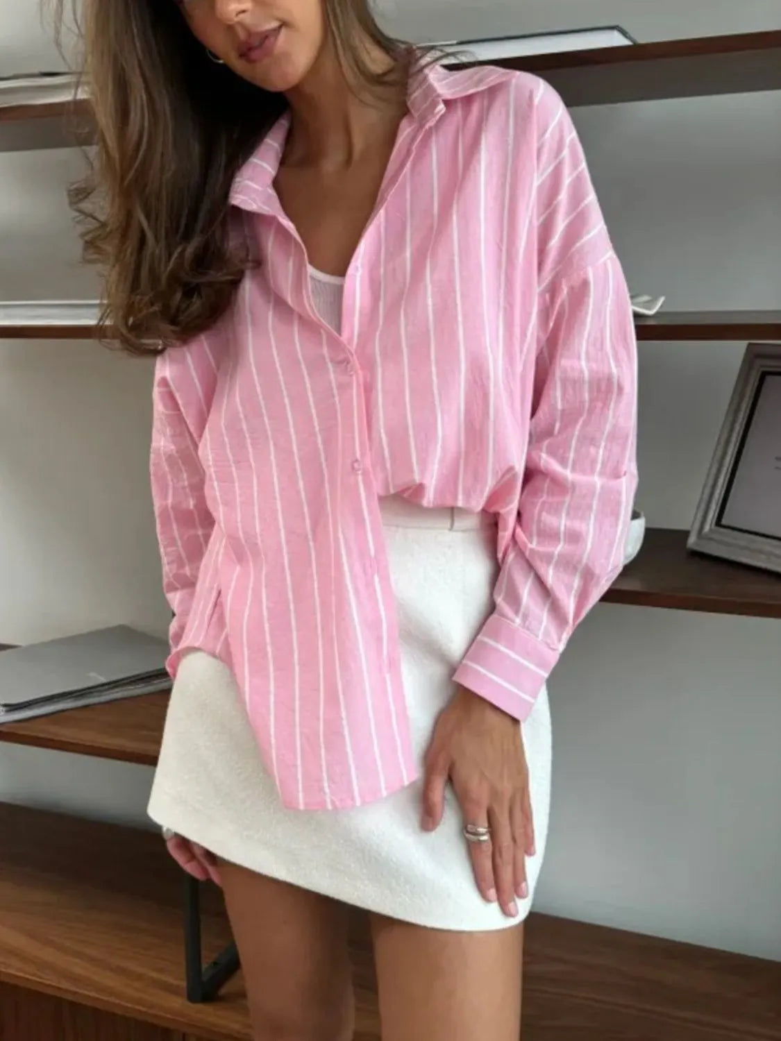 Striped Collared Neck Long Sleeve Shirt (2)
