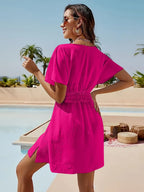 Smocked V-neck Short Sleeve Dress (8)
