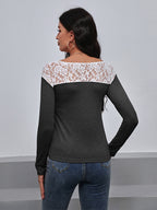Lace Trim Long Sleeve Round Neck Tee (6)