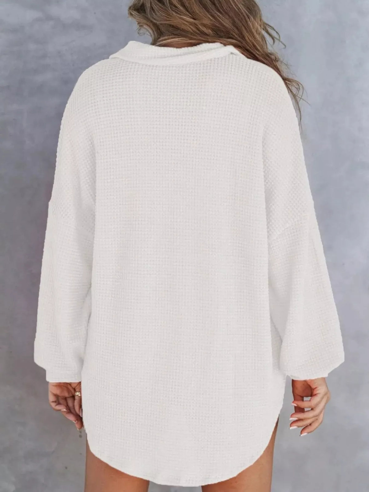 Casual Waffle Knit Button Detail Blouse (32)