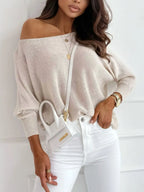 Bow Back Boat Neck Batwing Sleeve Sweater (14)
