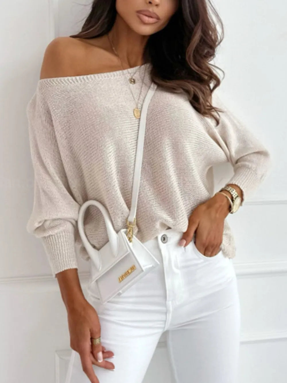 Bow Back Boat Neck Batwing Sleeve Sweater (14)