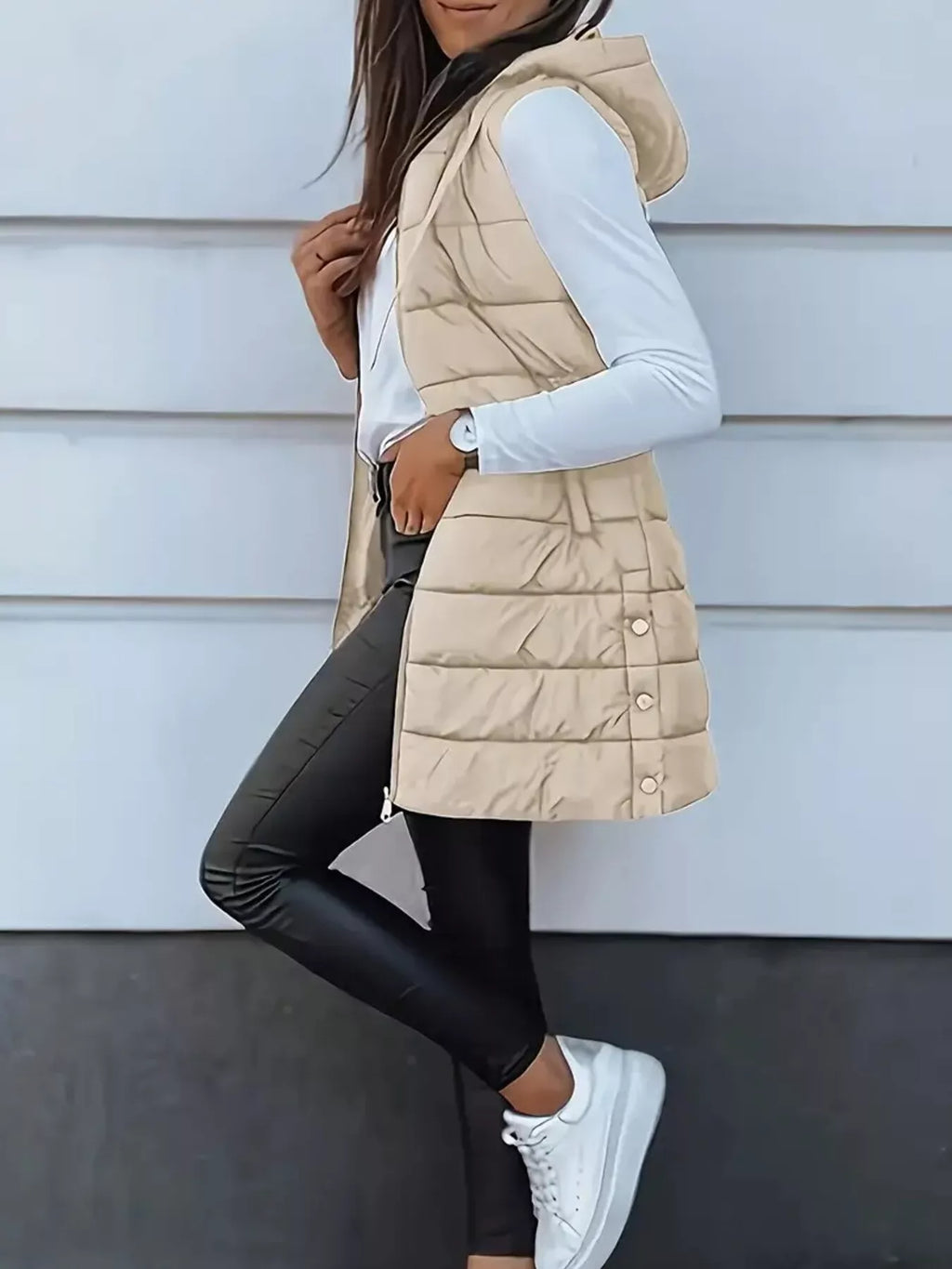 Zip Up Longline Hooded Puffer Vest Coat (4)