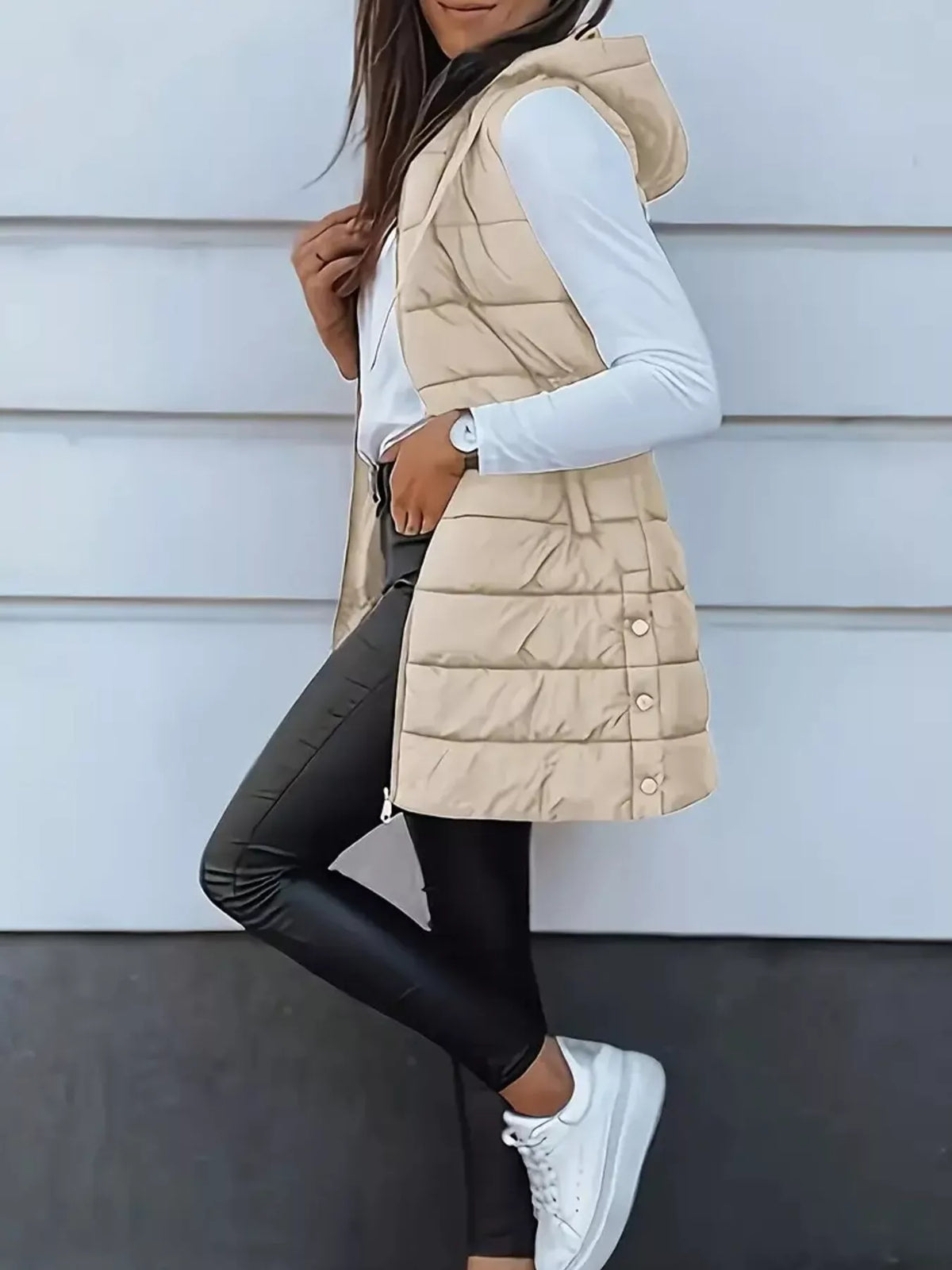 Zip Up Longline Hooded Puffer Vest Coat (4)