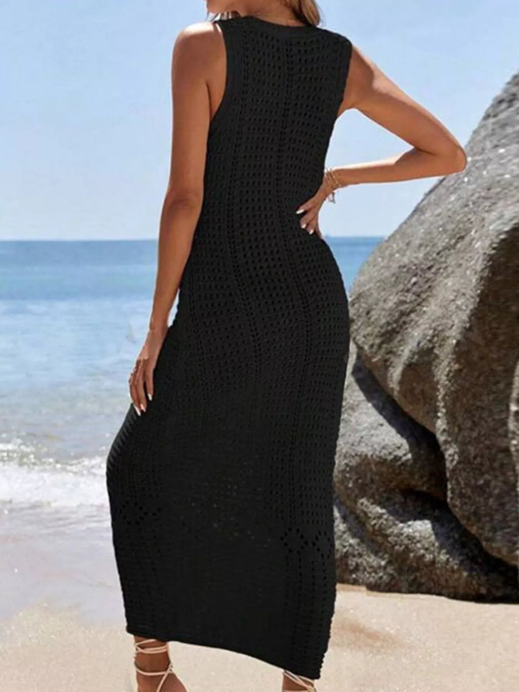Sleeveless Crochet Knit Cover Up Maxi Dress (5)