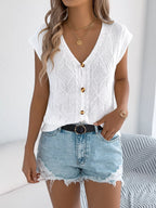 Texture Knit Button Up Cap Sleeve Cardigan (7)