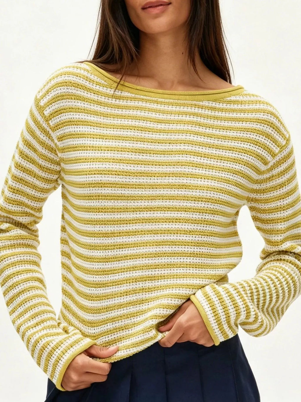 Striped Boat Neck Knit Sweater (12)
