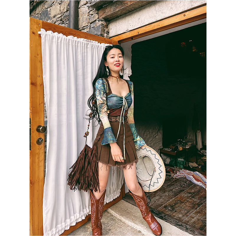 Raw Edge Brown Denim Skirt photo 2