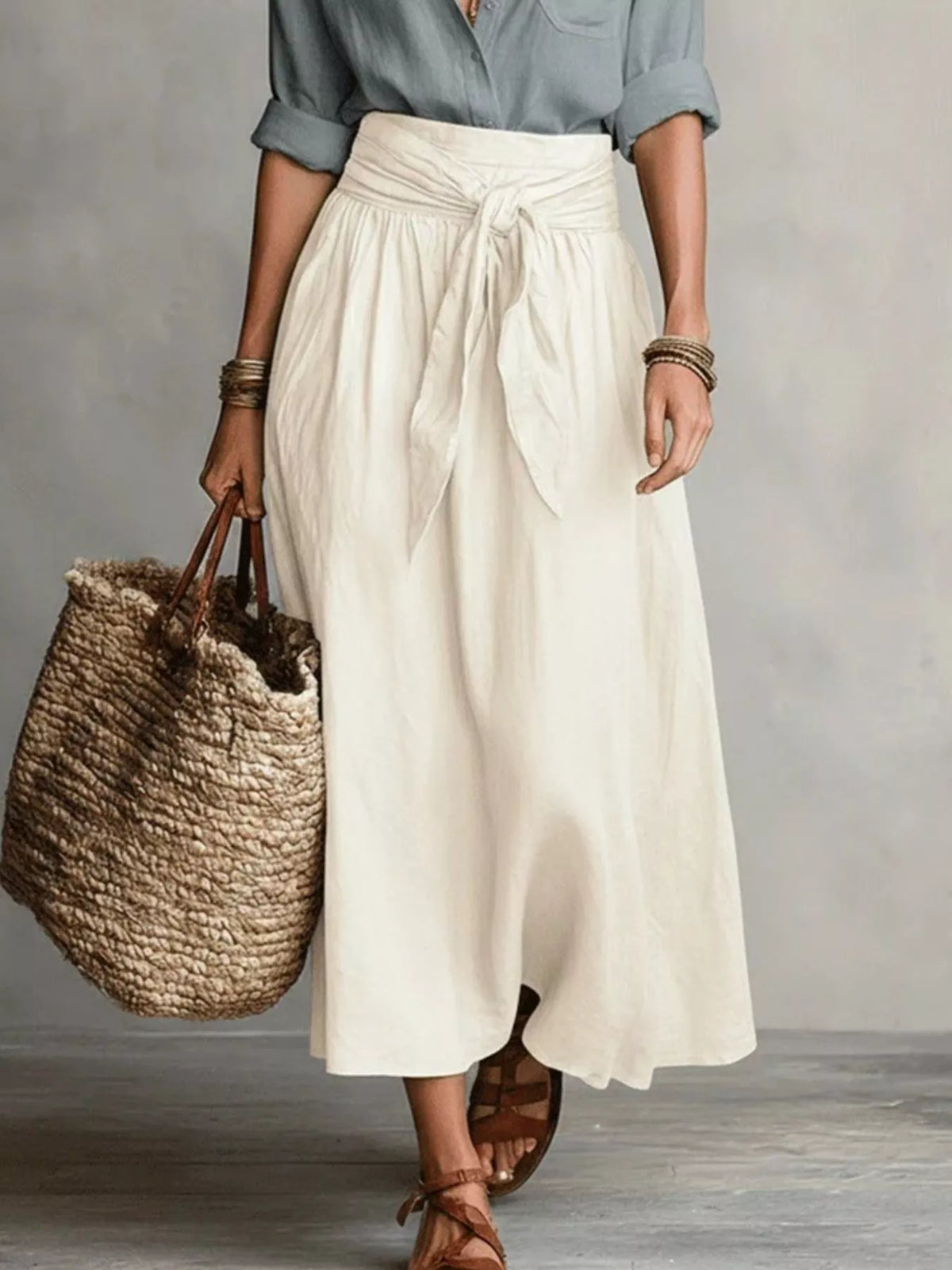 Full Size Button-down Shirt Skirt Set Plus (9)