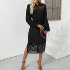 Lace Stitching Shirt Midi Dress photo 3