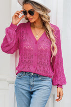 Openwork V-neck Cardigan (15)