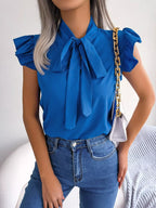 Bow Tie Ruffle Sleeve Blouse (16)
