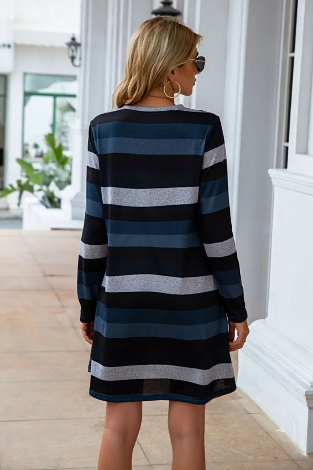 Striped Round Neck Long Sleeve Dress (12)