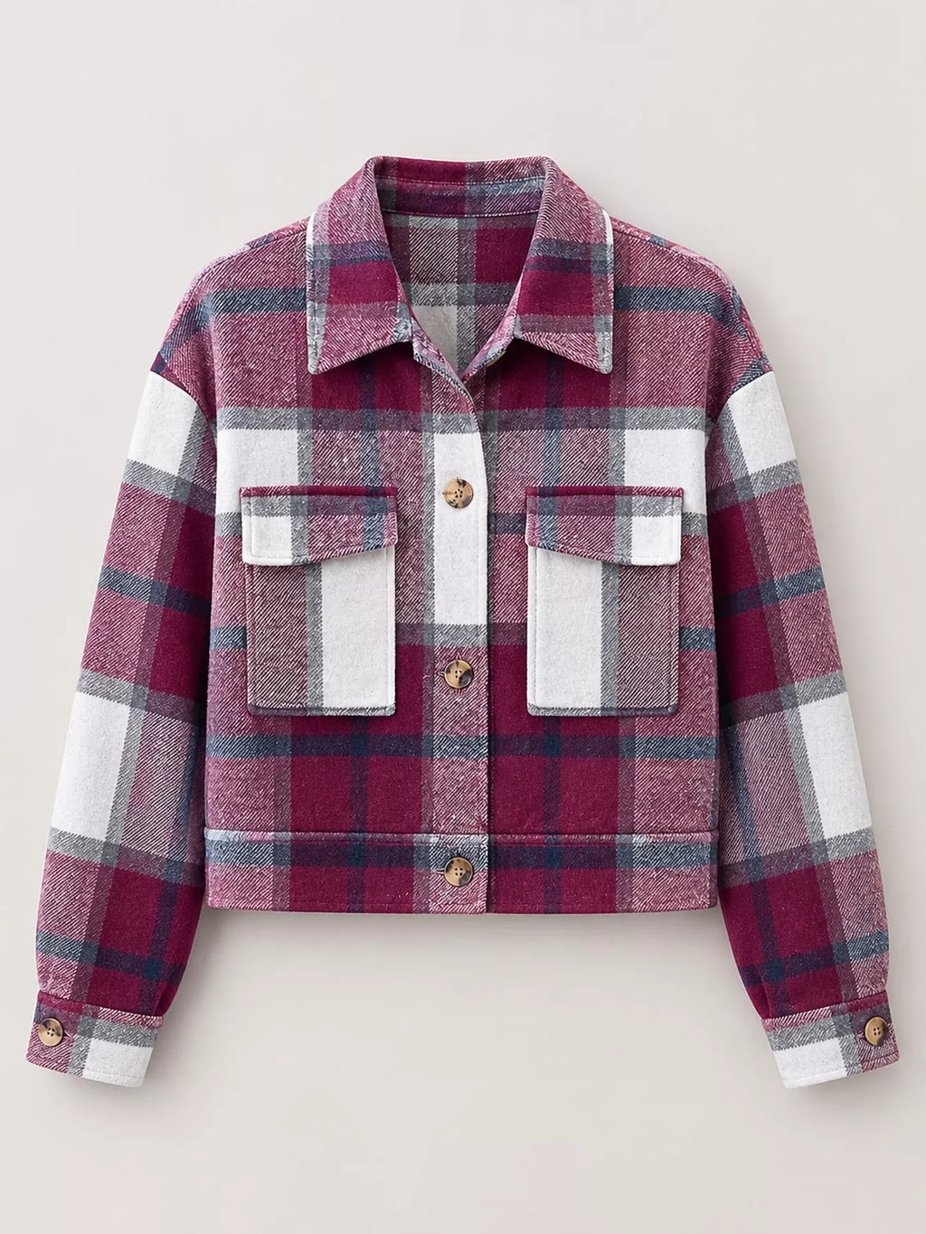 Plaid Button-front Cropped Jacket (31)