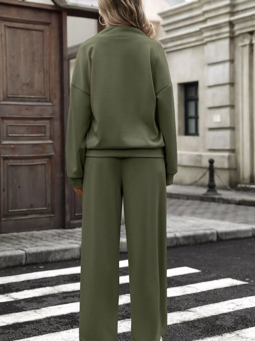 Half Zip Sweatshirt Wide-leg Pants Set (6)