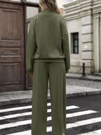 Half Zip Sweatshirt Wide-leg Pants Set (6)