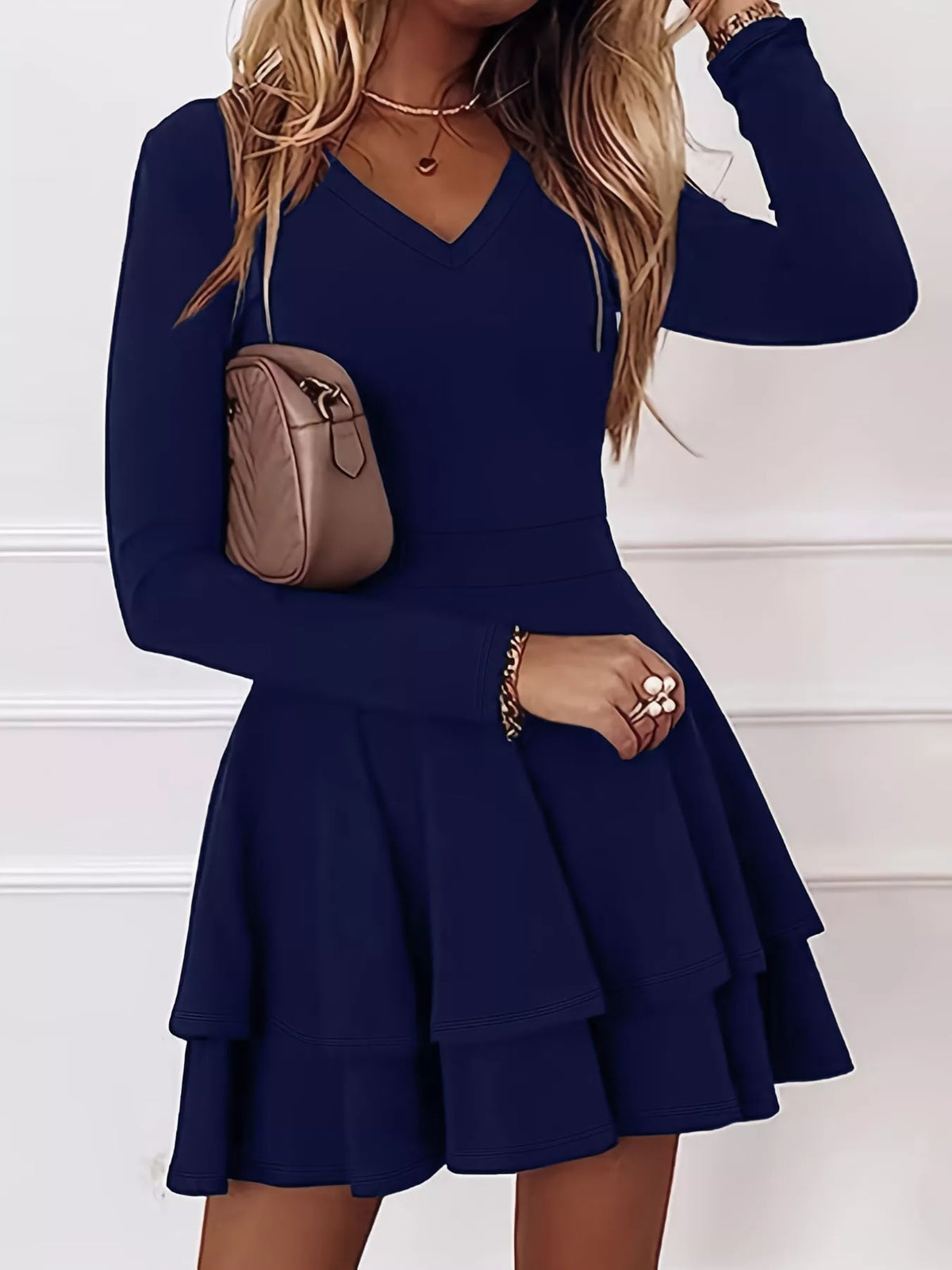 V-neck Layered Ruffle Mini Dress (13)