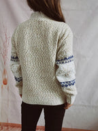 Geometric Mock Neck Dropped Shoulder Sweater (2)