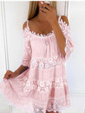 Full Size Bohemian Lace Cold Shoulder Mini Dress Plus
