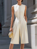 Sleeveless Wide-leg Zipper Front Jumpsuit
