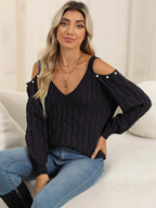 Cable-knit Cold Shoulder Sweater (9)