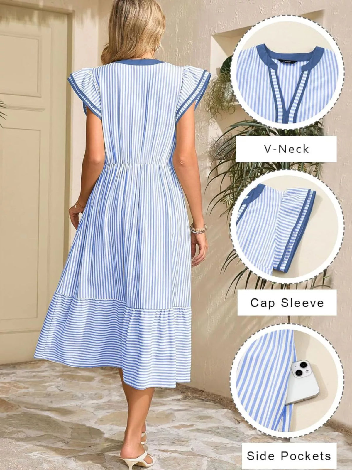 Striped Ruffle Sleeve Midi Dress (6)