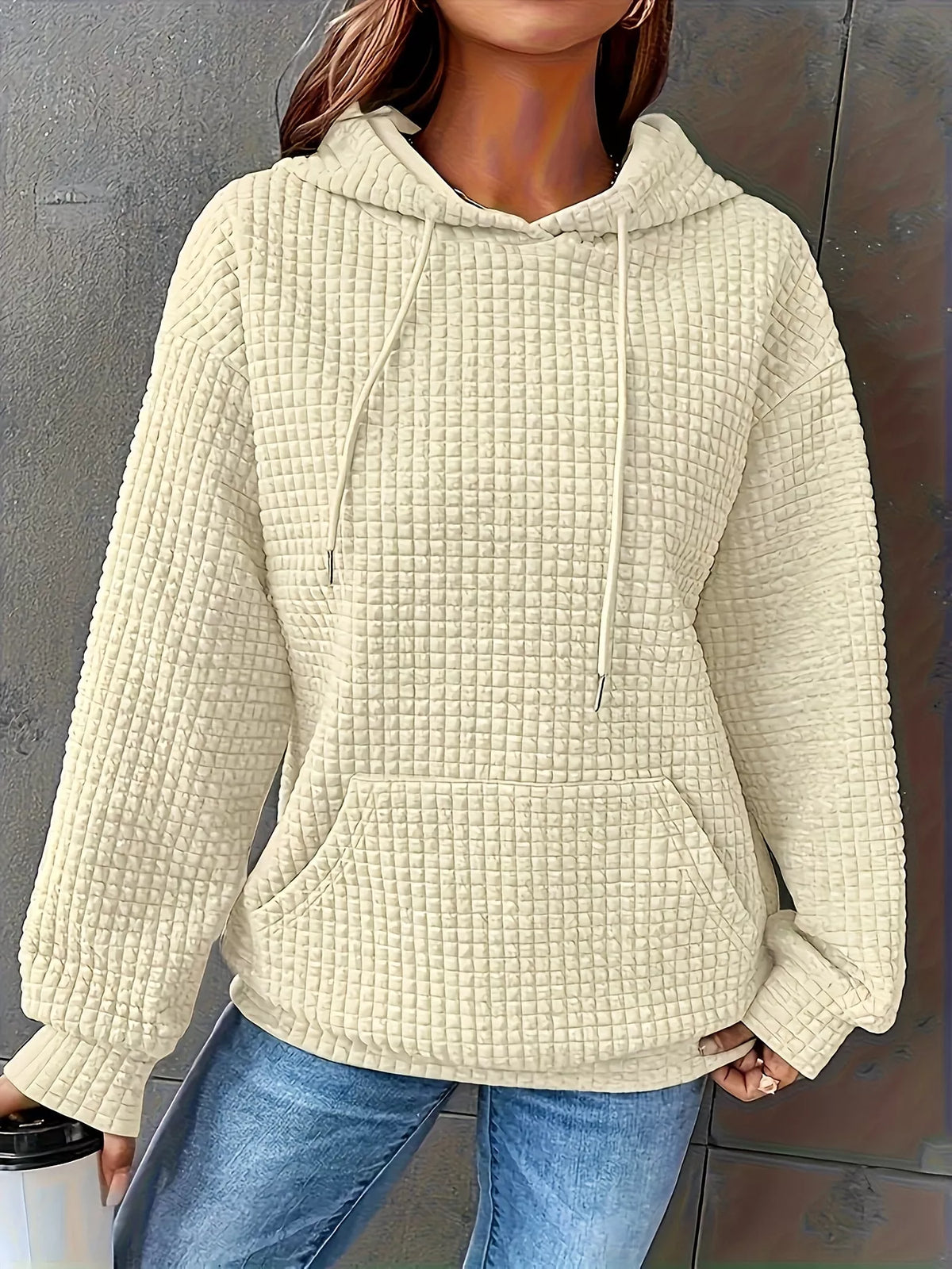 Textured Knit Drawstring Hoodie (29)