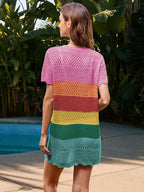 Openwork Round Neck Short Sleeve Cover-up (2)