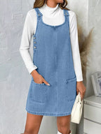 Casual Scoop Neck Sleeveless Denim Dress (2)