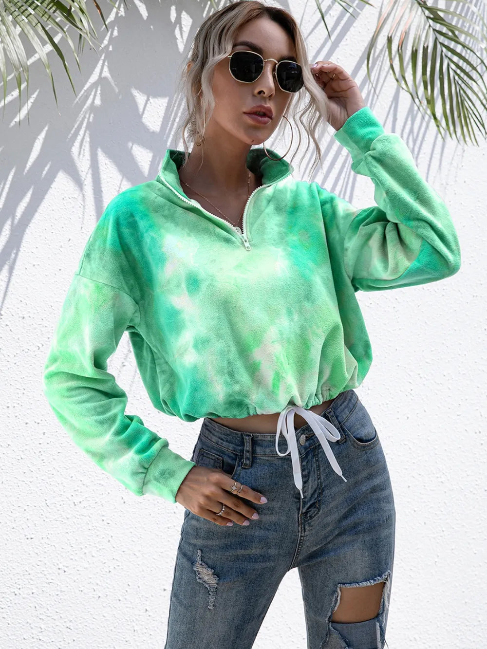 Tie-dye Quarter Zip Dropped Shoulder Sweatshirt (9)