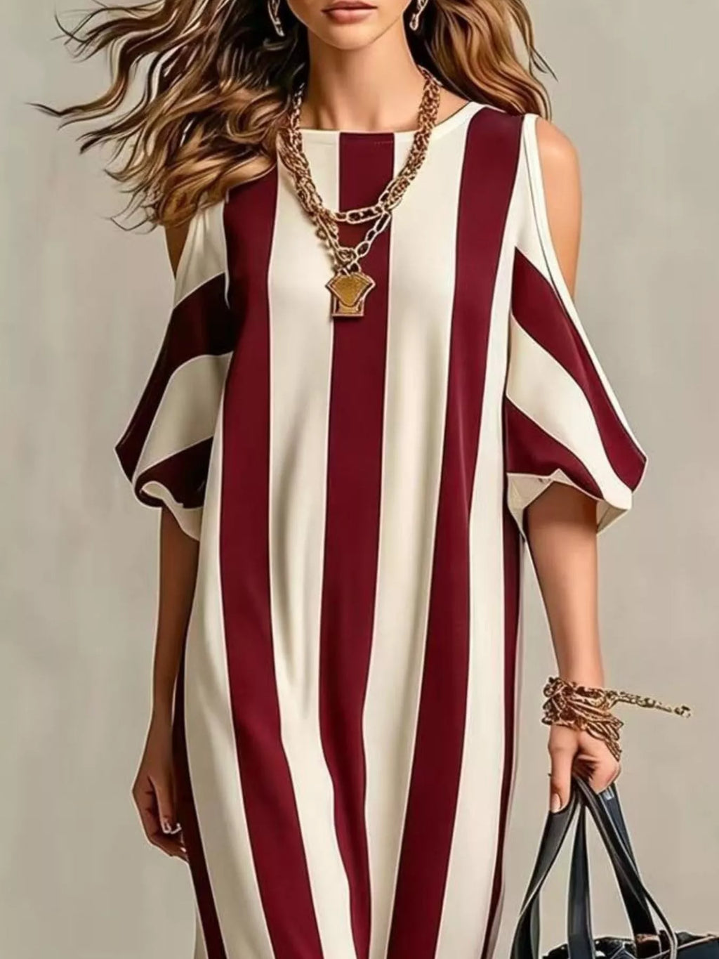 Striped Cold Shoulder Maxi Dress (6)