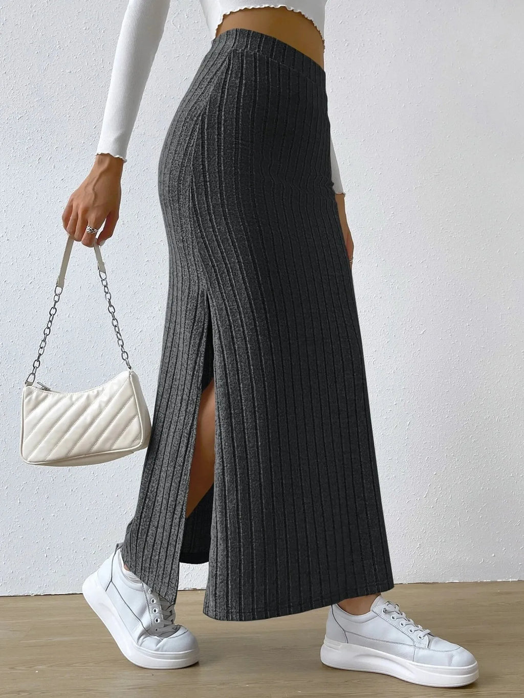 High Waist Ribbed Knit Maxi Skirt (14)