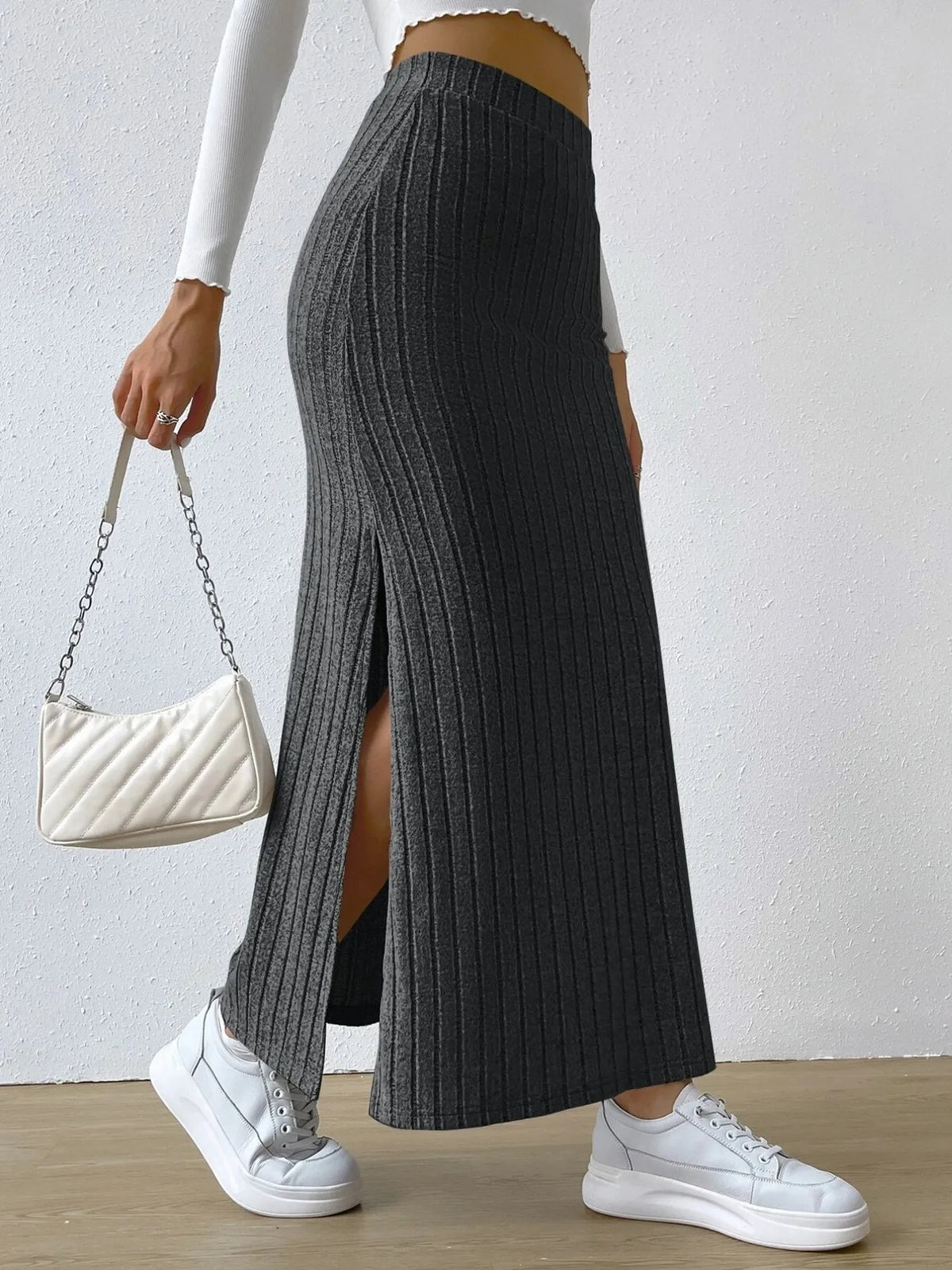 High Waist Ribbed Knit Maxi Skirt (14)