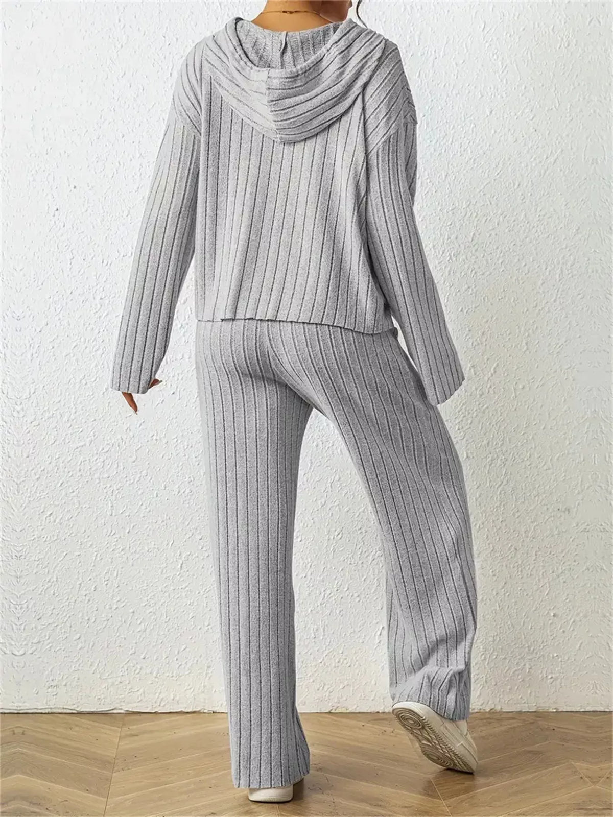 Ribbed Drawstring Hoodie Pants Set (3)