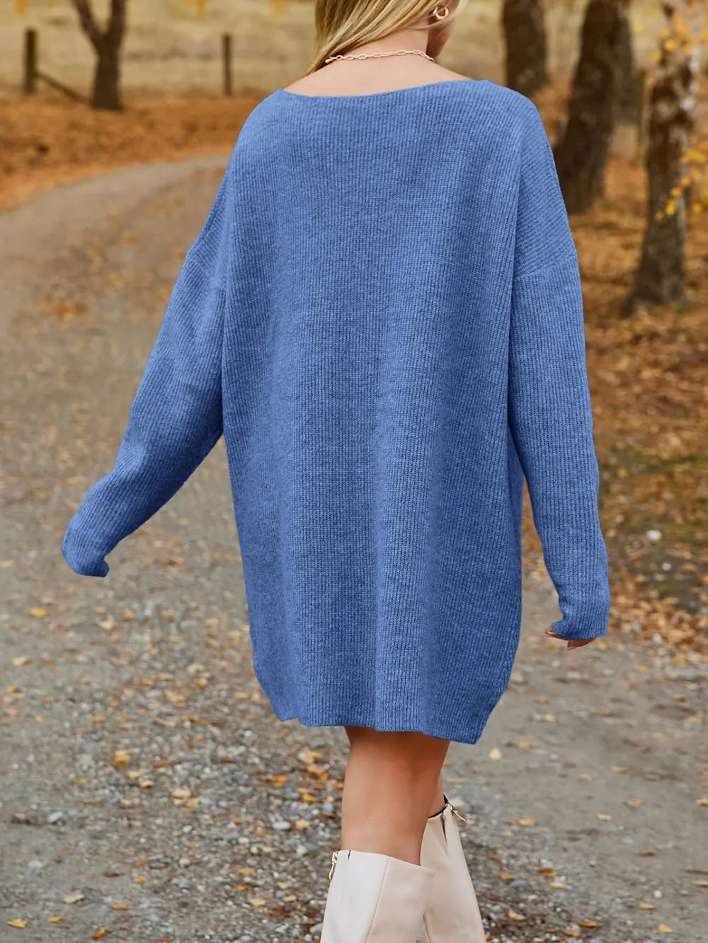 V-neck Dropped Shoulder Sweater Dress (8)