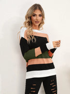 Striped Round Neck Dropped Shoulder Sweater (28)