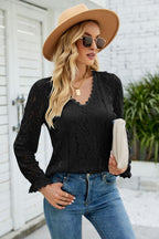 V-neck Flounce Sleeve Lace Top