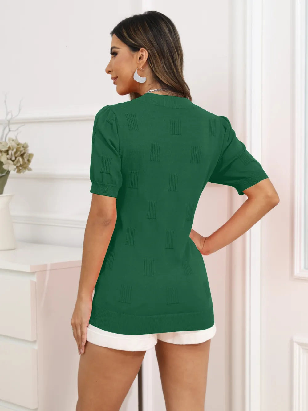 V-neck Short Sleeve Knit Top (18)