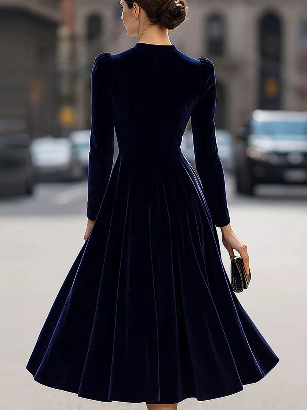 Velvet Long Sleeve A-line Dress (3)