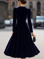 Velvet Long Sleeve A-line Dress (3)