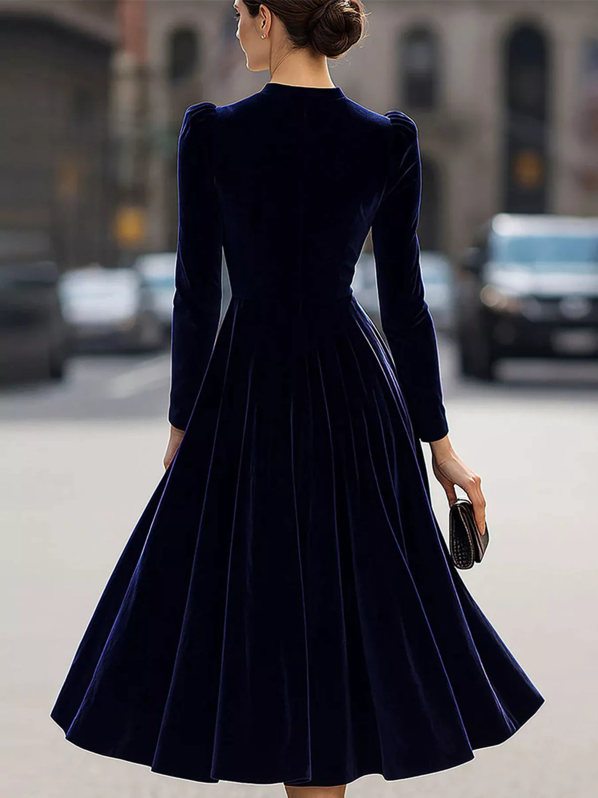 Velvet Long Sleeve A-line Dress (3)