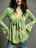 Tie-front Flare Sleeve Blouse