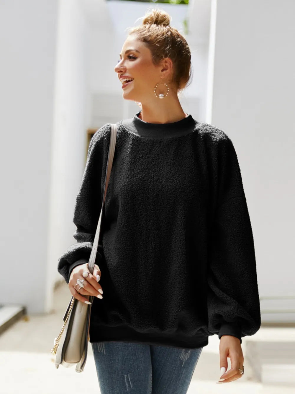 Mock Neck Dropped Shoulder Sweatshirt (4)