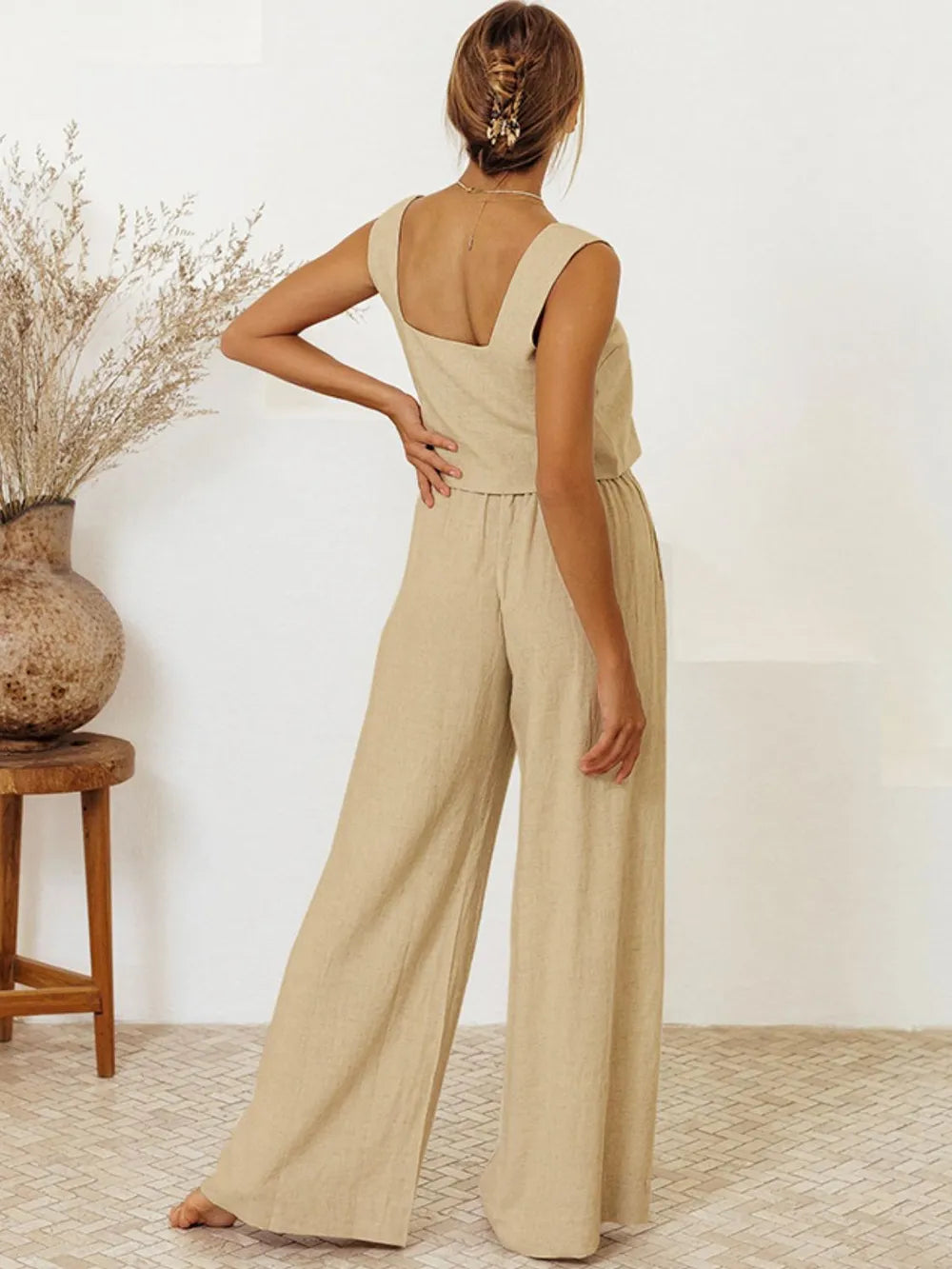 Square Neck Sleeveless Top Pants Set (2)
