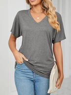 Casual V-neck Short Sleeve T-shirt (24)
