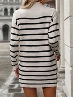 Striped Mock Neck Long Sleeve Mini Dress (5)