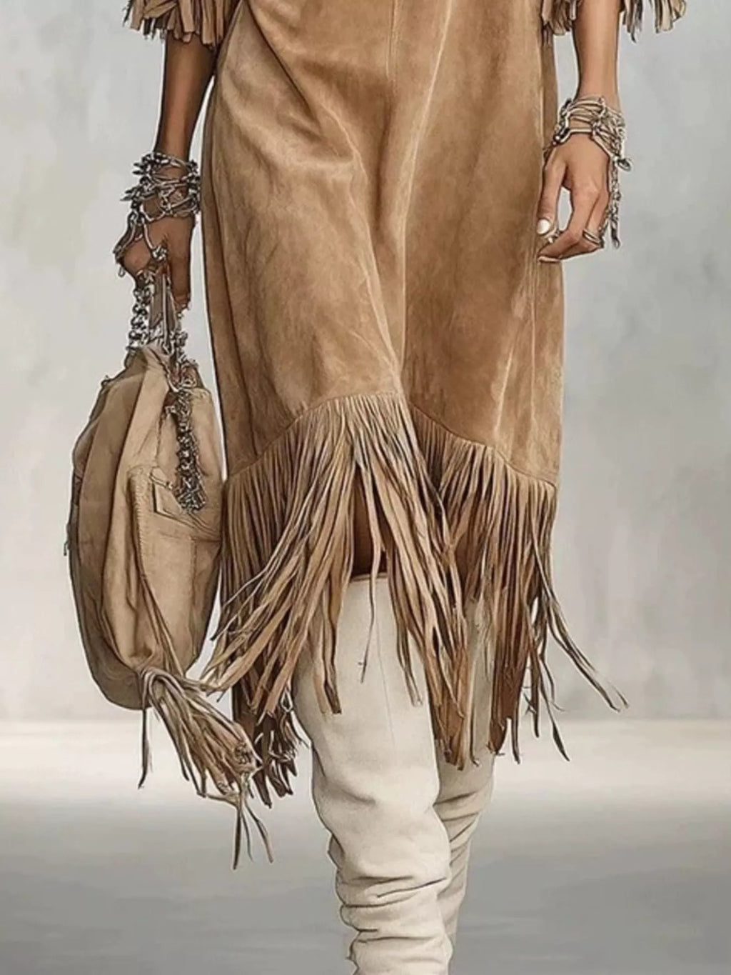Fringed Round Neck Midi Dress (2)